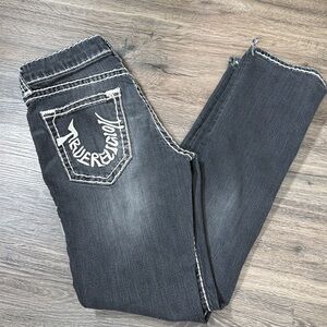 True Religion Ricky Relaxed Straight Jeans Dark Wash Contrast Stitch 32